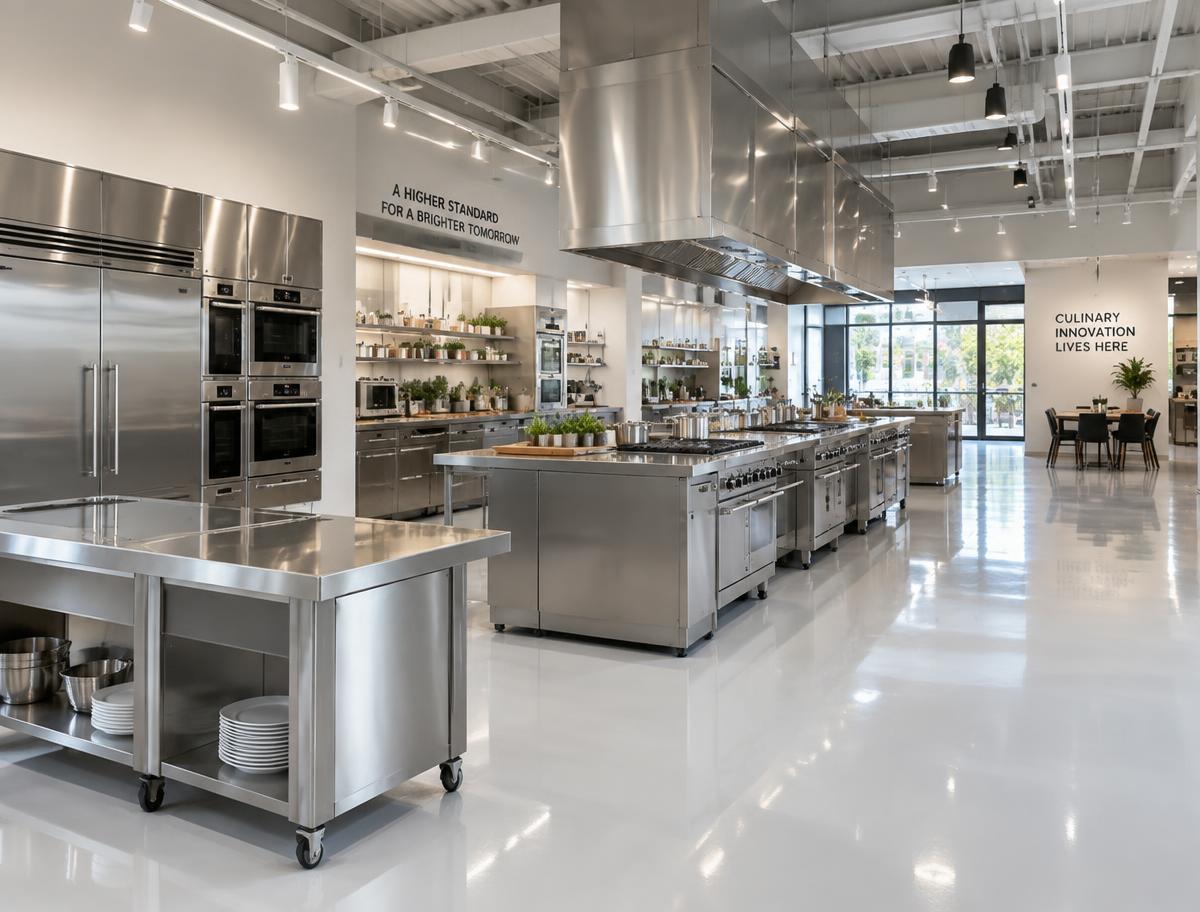 Cuisine professionnelle avec sol en résine époxy
